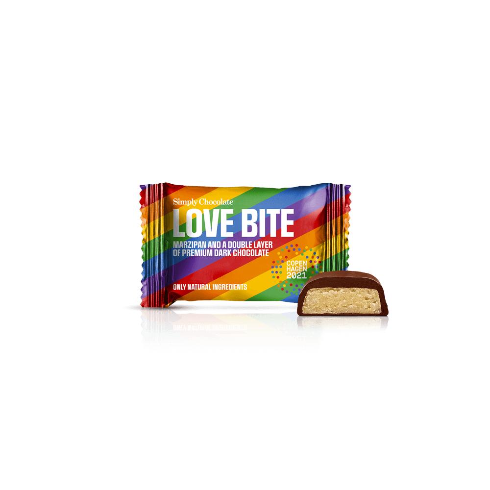 Love Bite - Box with 75 pcs. bites | Marzipan and a double layer og premium dark chocolate