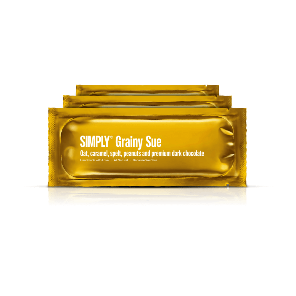 Grainy Sue 12-pack | Oats, spelled, peanuts, caramel and dark chocolate