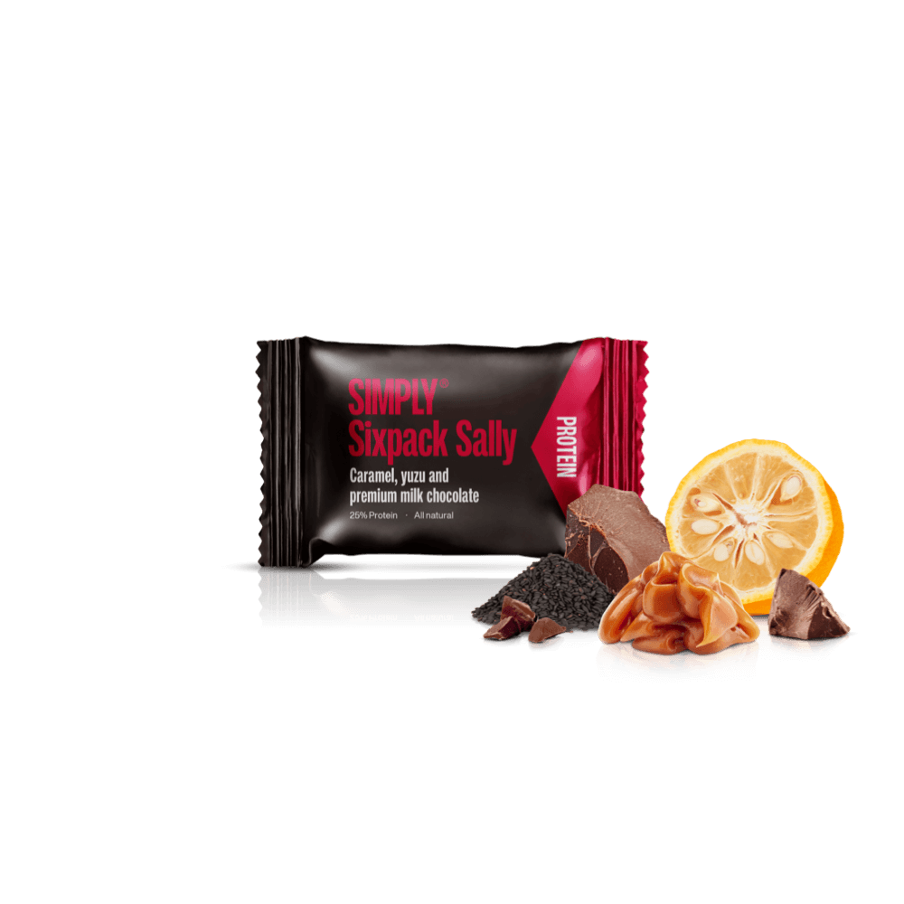 Protein bites - Caramel, yuzu, sesame, and milk chocolate | Simply® Sixpack Sally - 75 pcs.