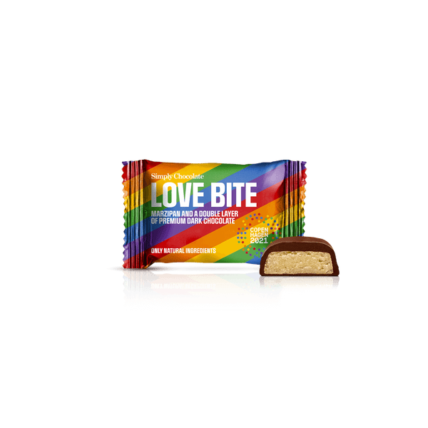 Love Bite - Box with 75 pcs. bites | Marzipan and a double layer og premium dark chocolate