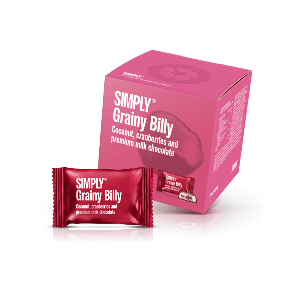 Simply® Grainy Billy - Cube with bites | Coconut, cranberry and milk chocolate