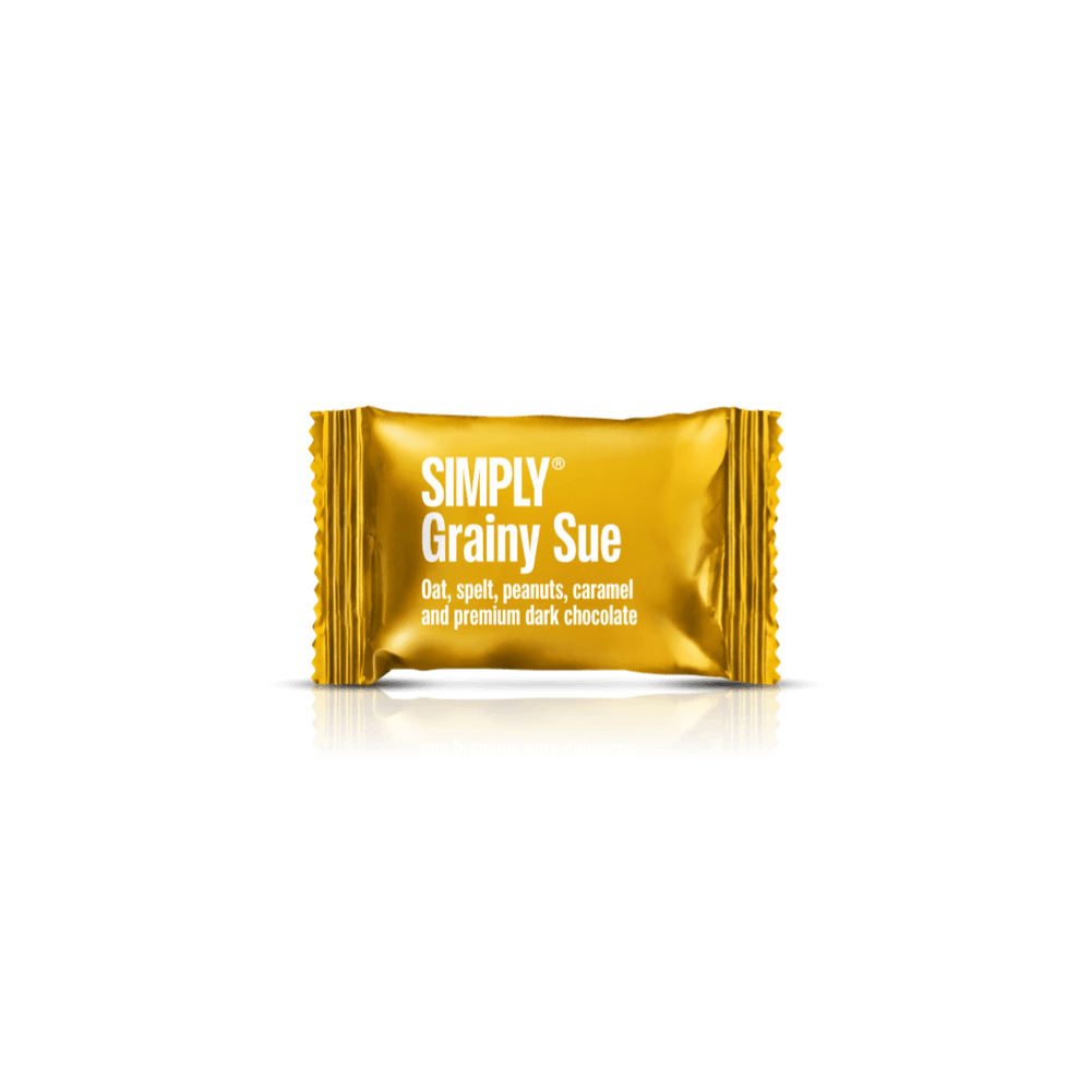 Simply® Grainy Sue - 75 Bites | Oats, spelt, caramel, peanuts and premium dark chocolate