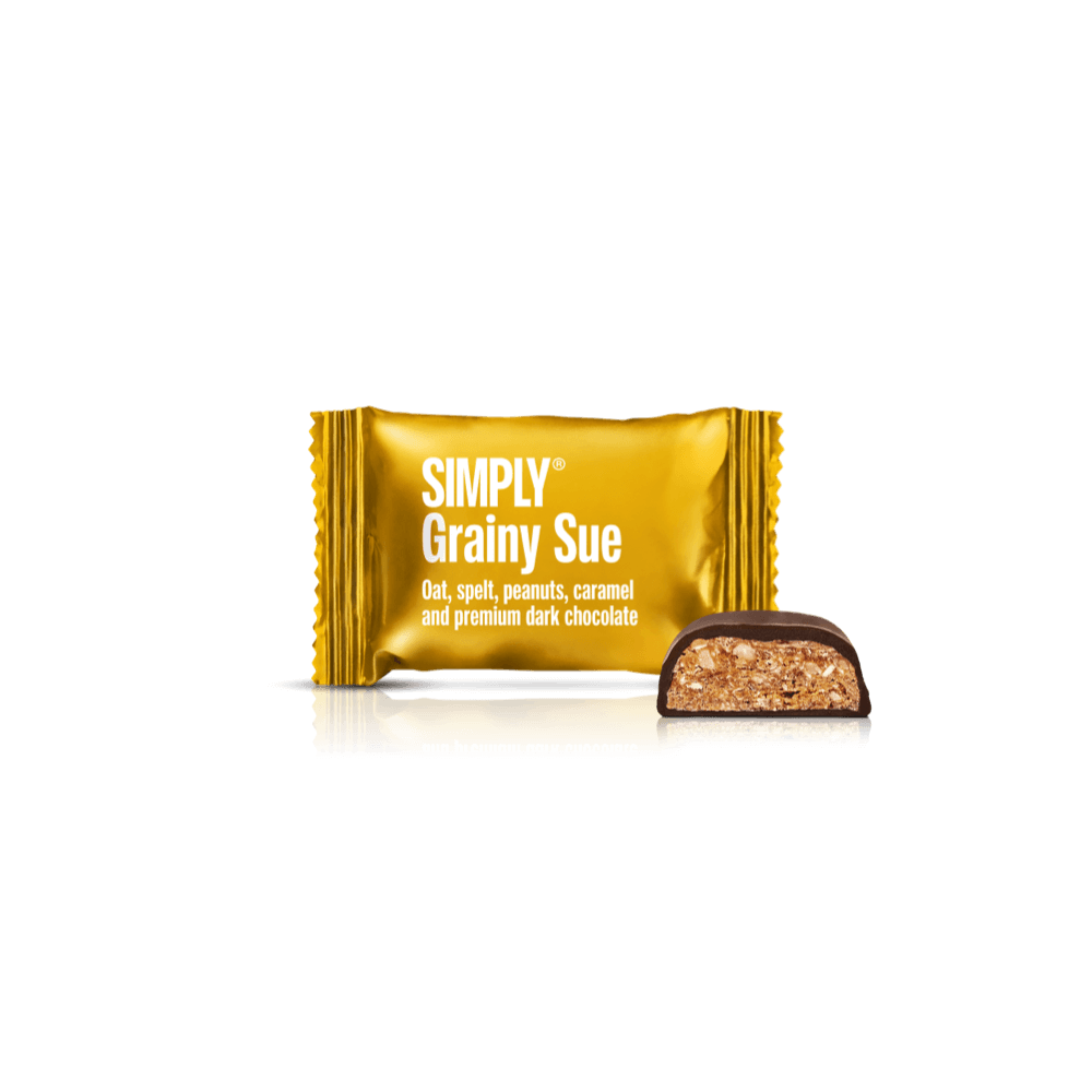 Simply® Grainy Sue - 75 Bites | Oats, spelt, caramel, peanuts and premium dark chocolate