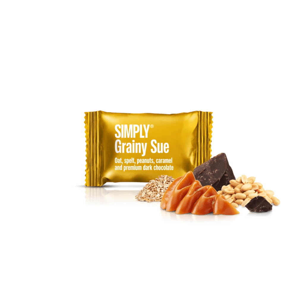 Grainy Sue - Box with 75 pcs. bites | Oats, spelt, caramel, peanuts and premium dark chocolate