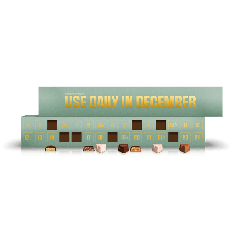 Green Chocolate Christmas Calendar with 30 doors | Pre-order the christmas calendar for anyone who could use a little extra chocolate
