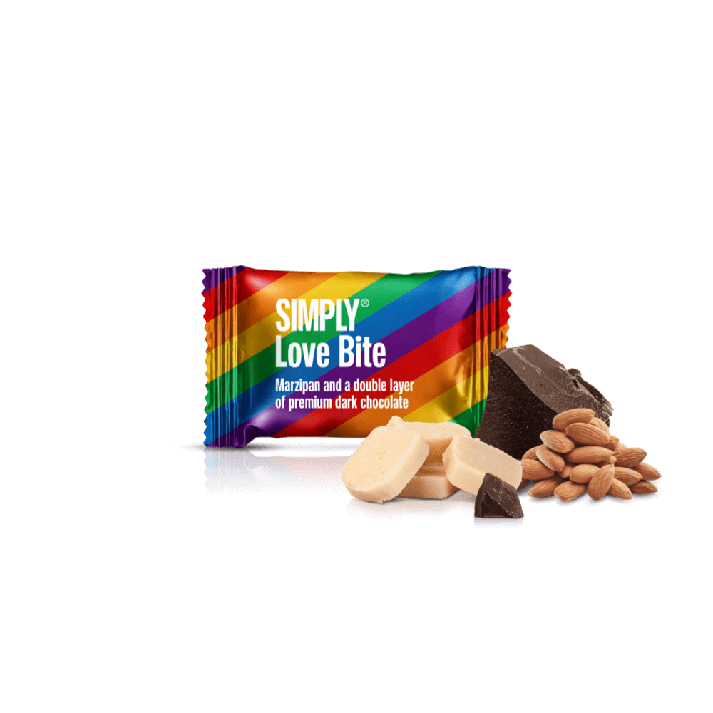 Simply® Love - 75 Bites | Marzipan and a double layer og premium dark chocolate