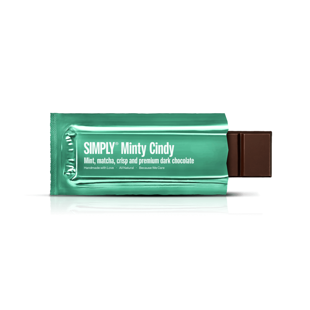 Minty Cindy | Mint, matcha tea, crisp, and premium dark chocolate.