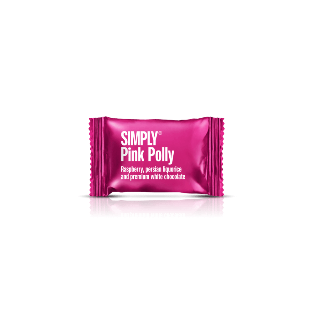 Pink Polly - Box with 75 pcs. bites | Raspberries, Persian licorice and white chocolate