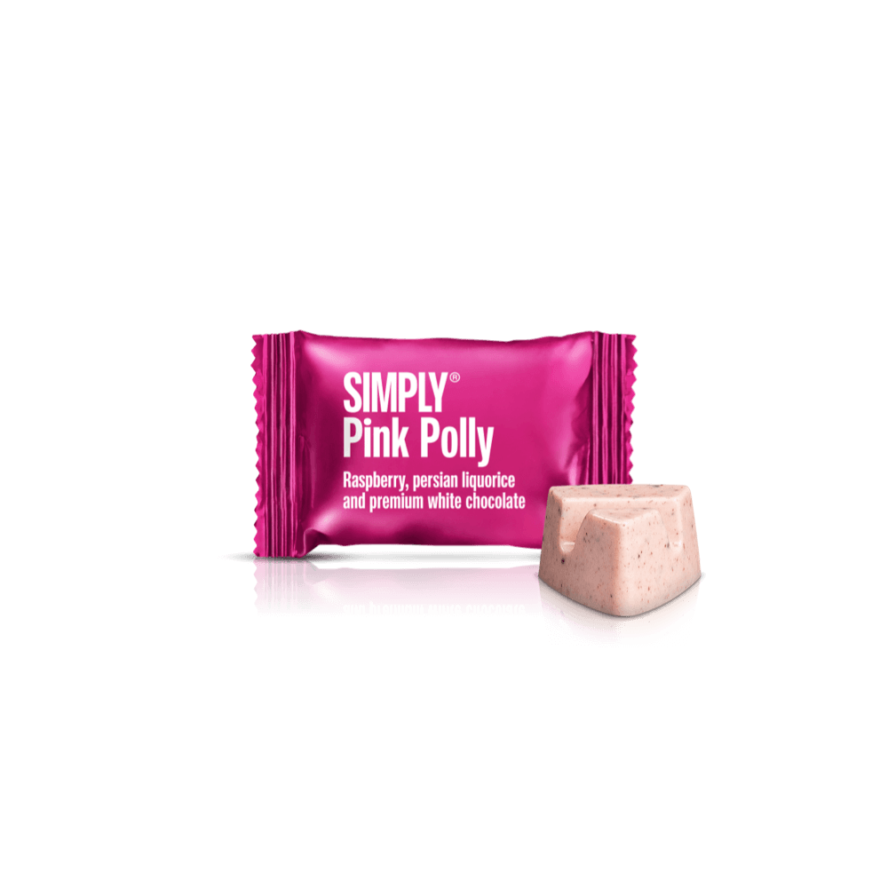 Simply® Pink Polly - Cube with bites | Raspberries, Persian liquorice and white chocolate