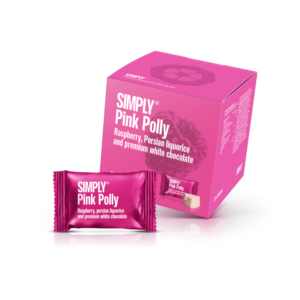 Simply® Pink Polly - Cube with bites | Raspberries, Persian liquorice and white chocolate