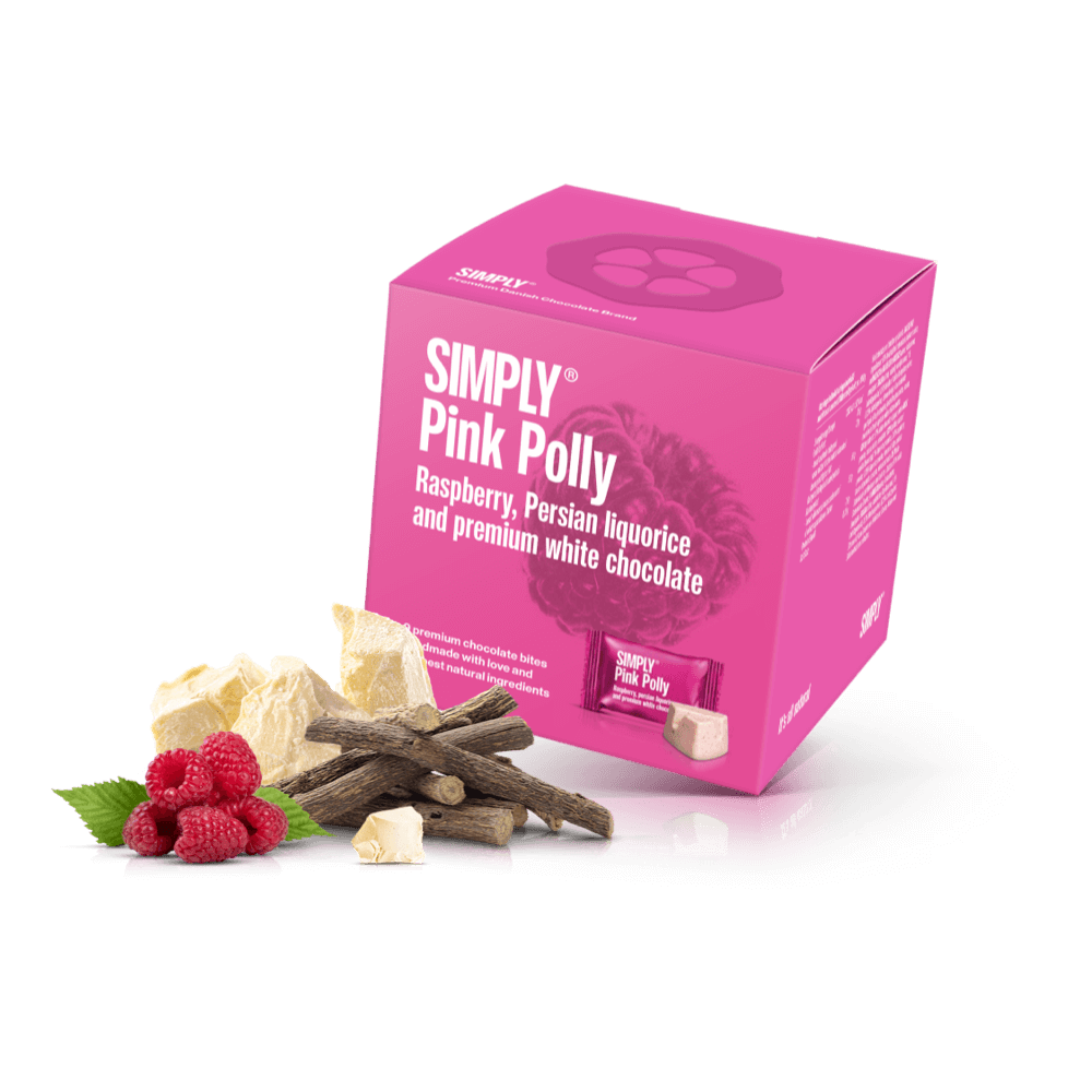 Simply® Pink Polly - Cube with bites | Raspberries, Persian liquorice and white chocolate