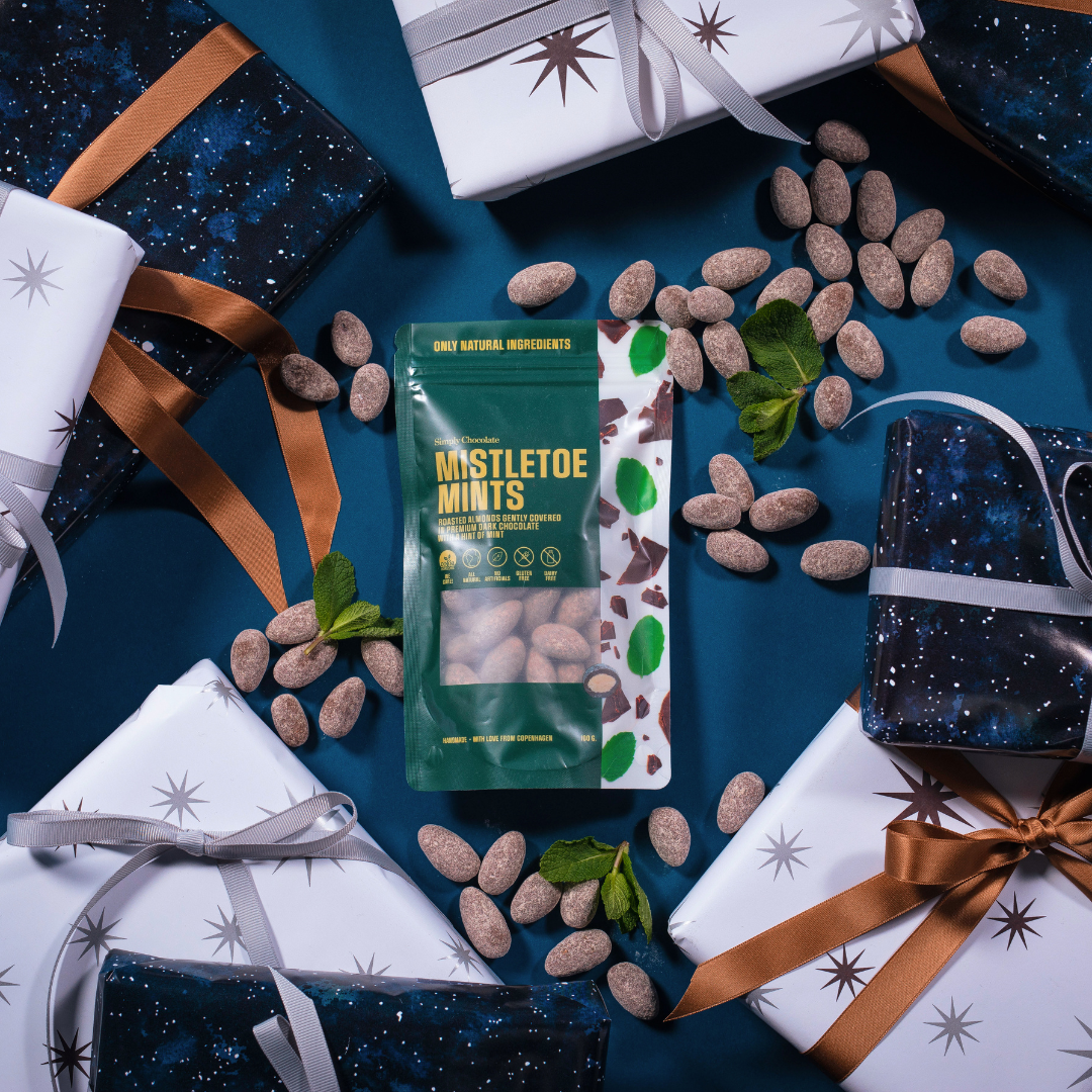 Mistletoe Toe Mints | Roasted mint almonds surrounded by dark premium dark chocolate