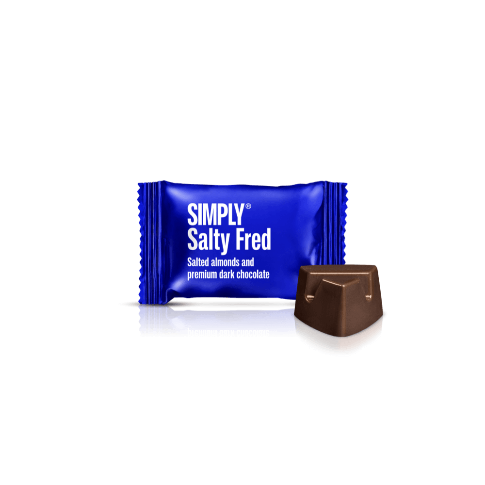 Simply® Salty Fred - 75 Bites | Salted, roasted almonds with premium dark chocolate