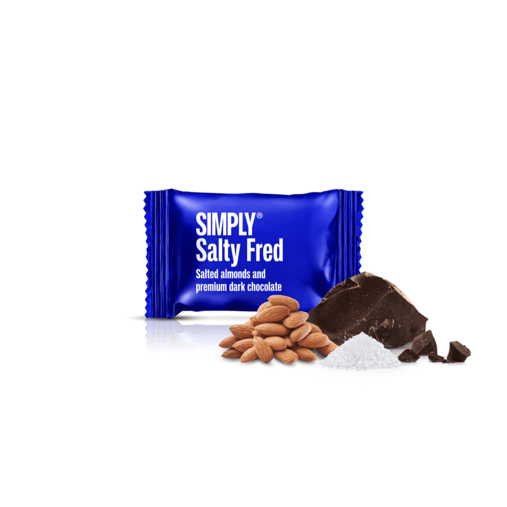 Simply® Salty Fred - 75 Bites | Salted, roasted almonds with premium dark chocolate