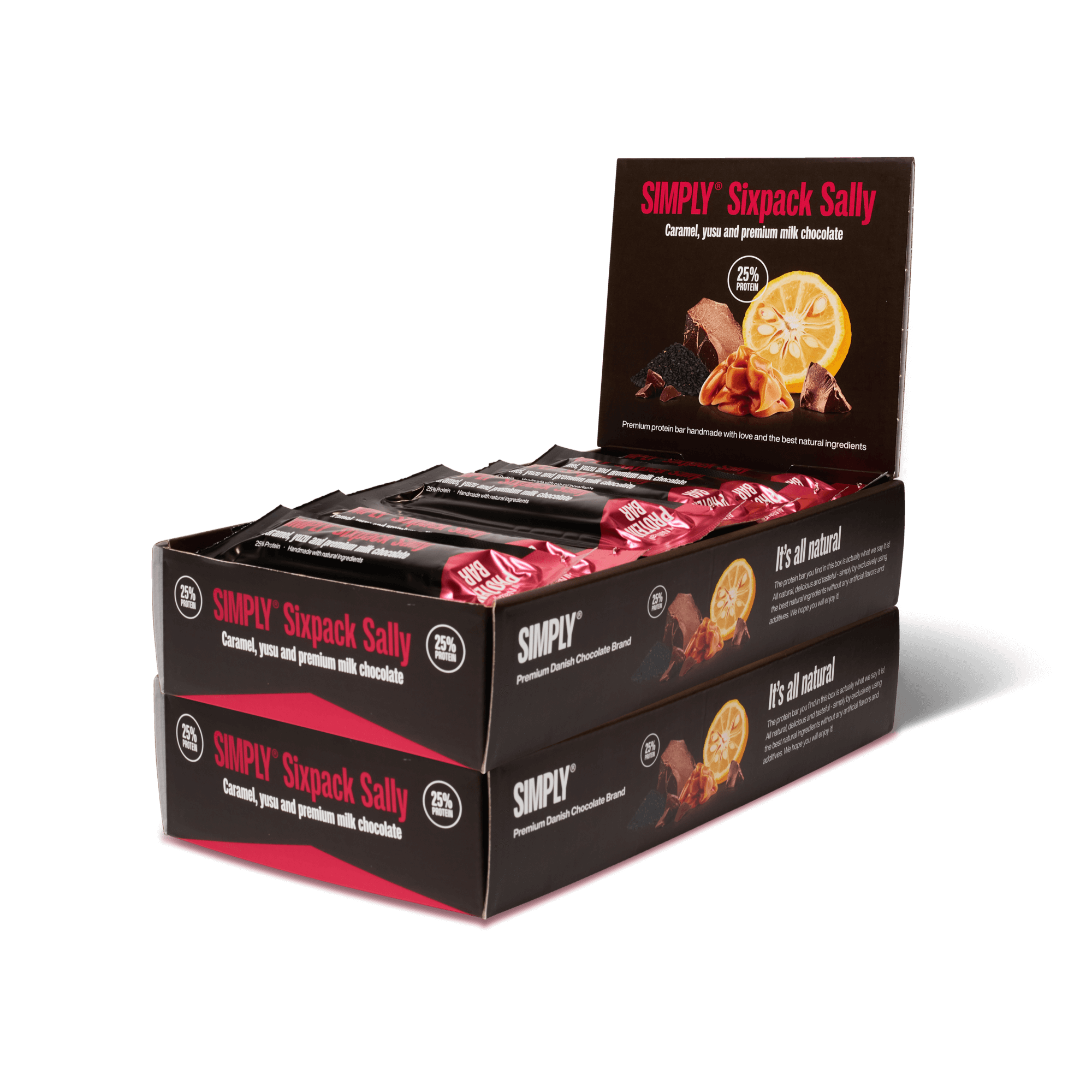 Caramel, yuzu, sesame & milk chocolate | Simply® Sixpack Sally – 30 pcs.